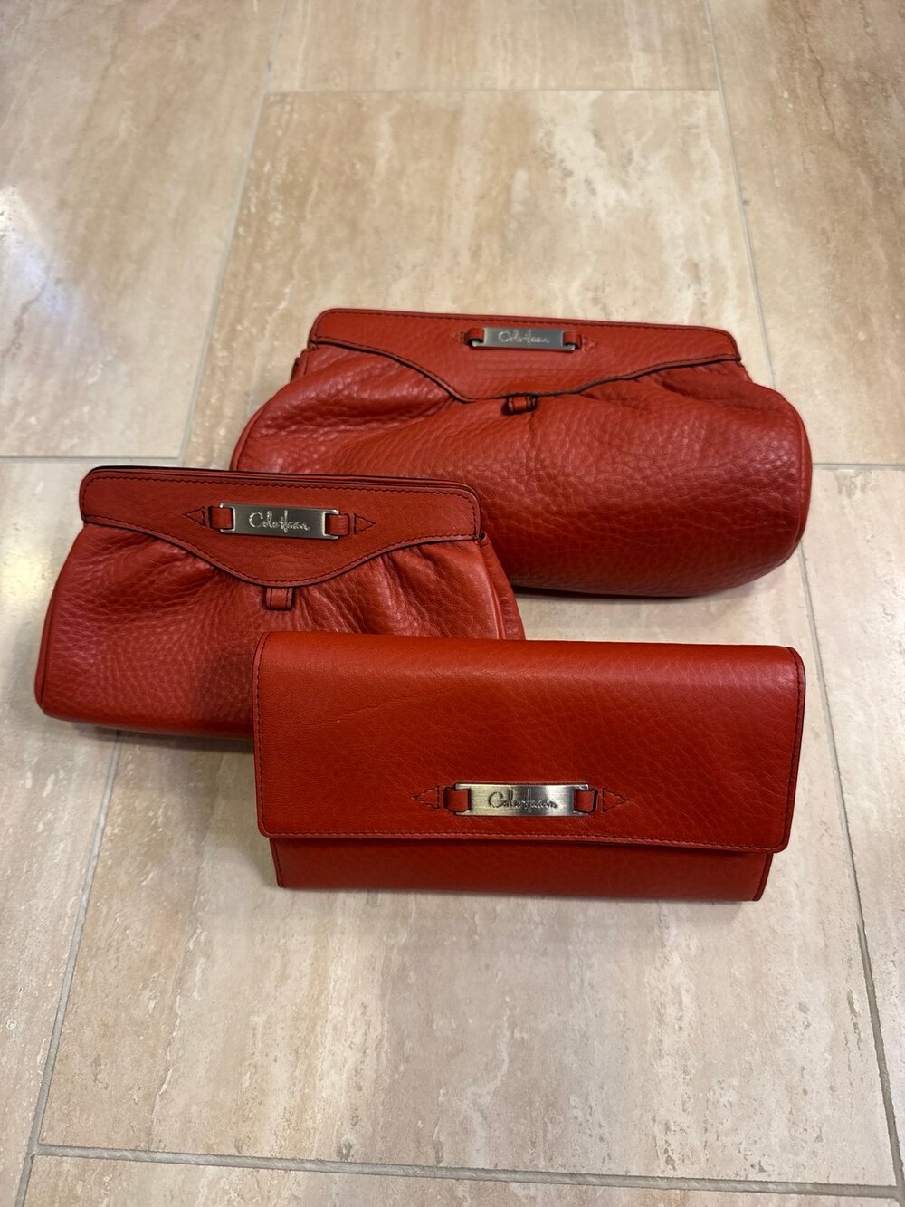 Cole Haan Pebbled Leather Wallet and Clutch Set, Rust/ Burnt Orange